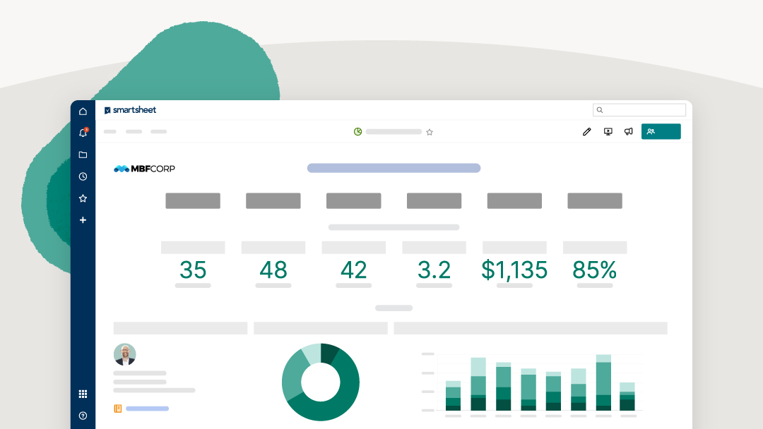 smartsheet application with teal graphs on a dashboard