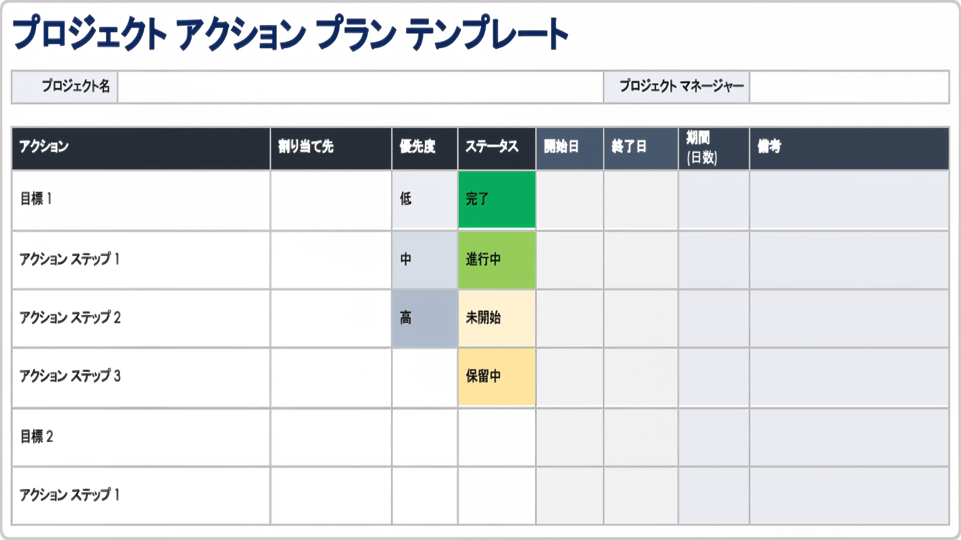  プロジェクトアクションプランのワードテンプレート