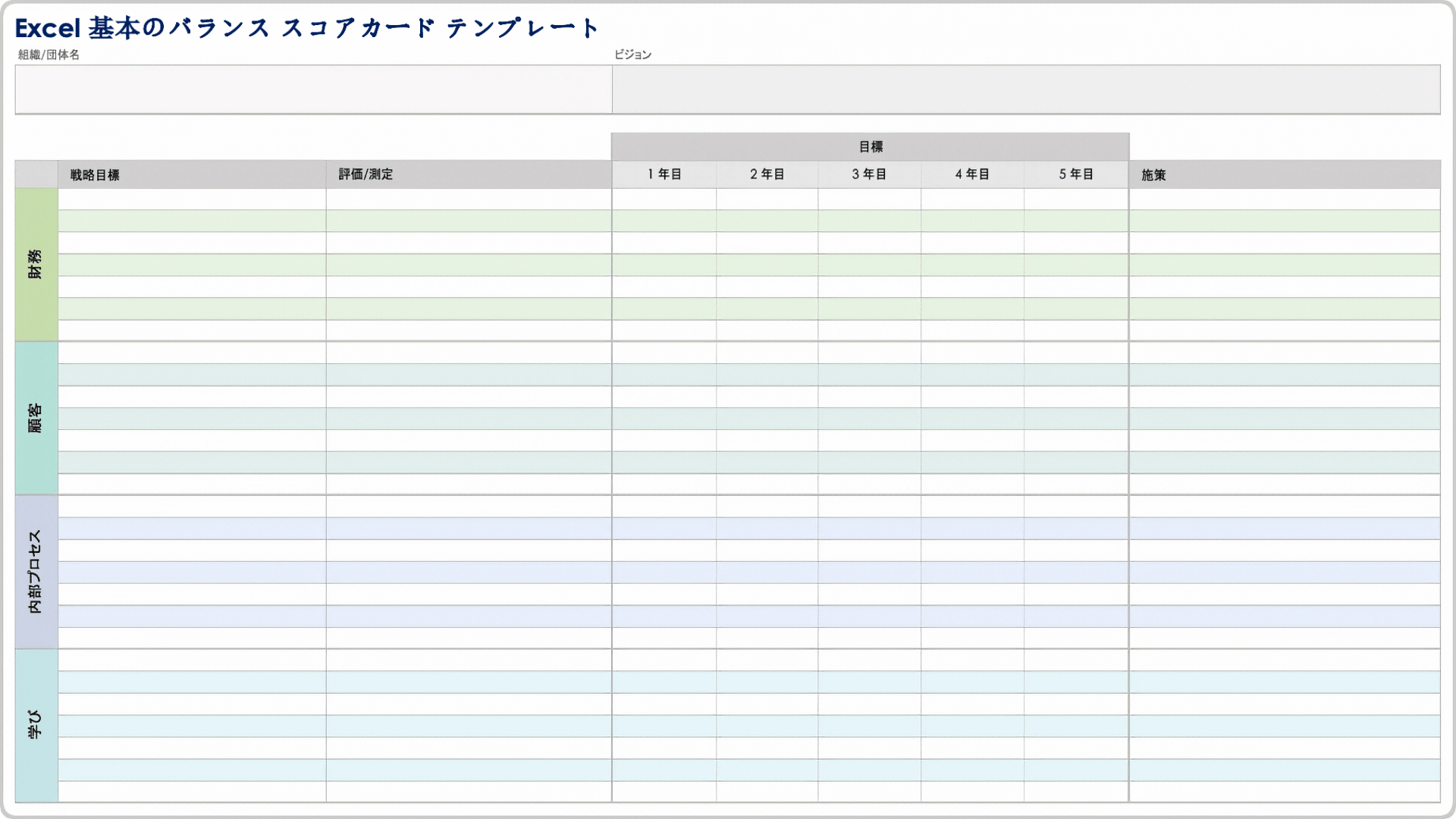  基本バランス スコアカード テンプレート