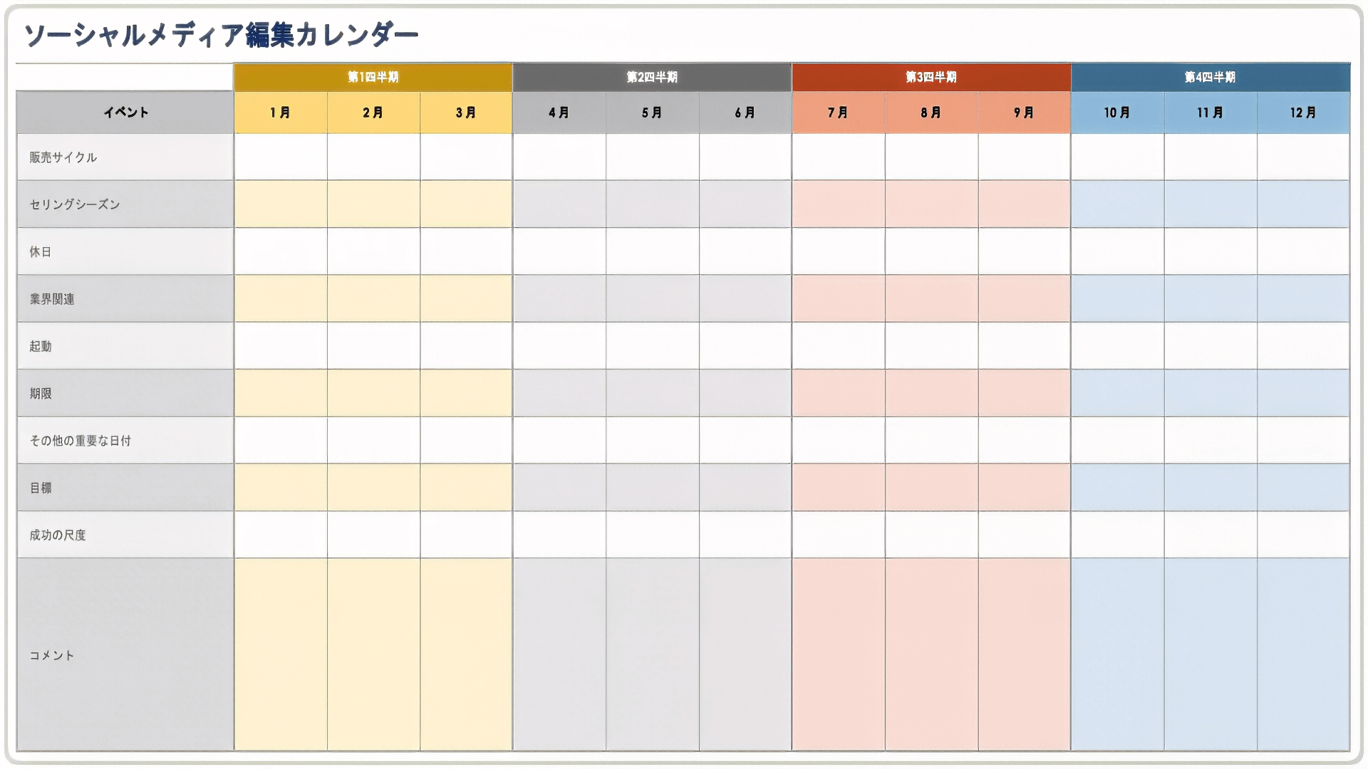  ソーシャルメディア編集計画テンプレート