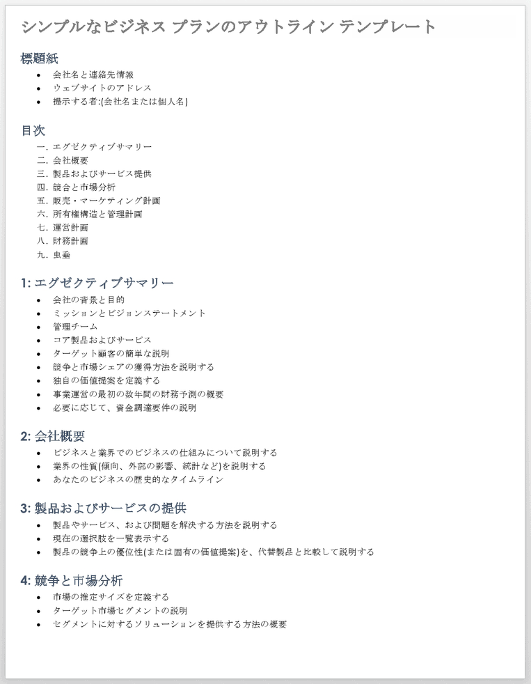 シンプルな事業計画概要テンプレート