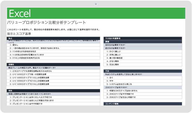 バリュープロポジション比較分析テンプレート